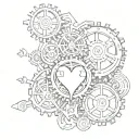 broken heart cogs tattoo design idea