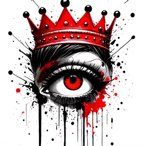 small red crown above eyebrow 3 prong tattoo design idea