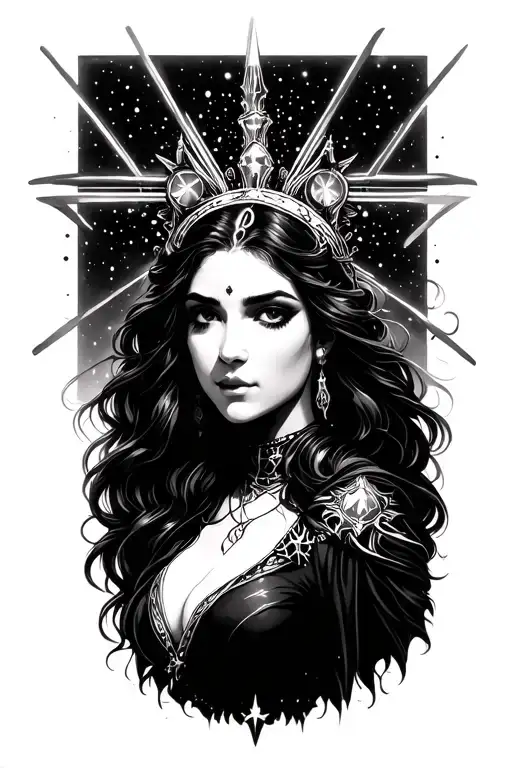 dark side goddess of stars tattoo design idea