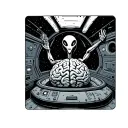 alien in a spaceship abducting a brain tattoo design idea