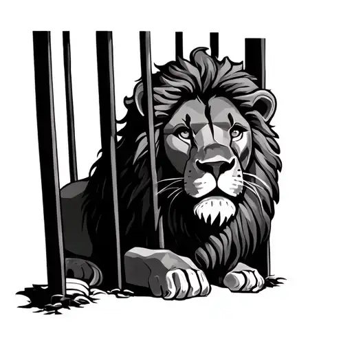 lion behind bars tattoo design idea