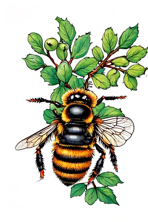 Bee on juniper berries tattoo design idea