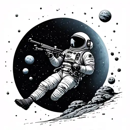 outer wild game, astronaut floating in space tattoo design idea