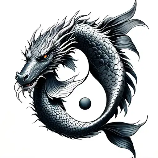 dragon and koi fish yin yang tattoo design idea