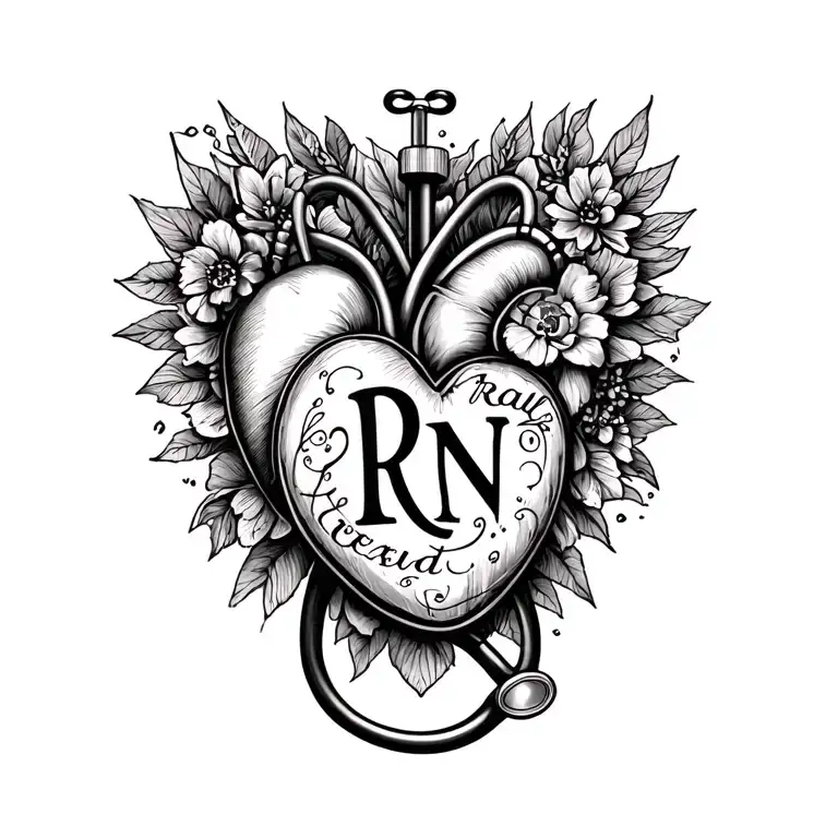 stethoscope  with heart and words real RN tattoo design idea