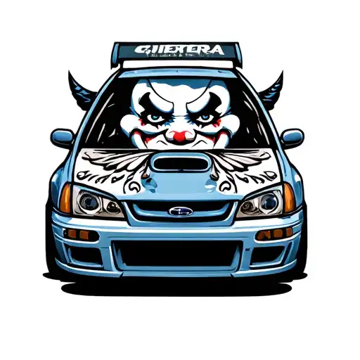 sad and happy clowns faces italian theater demonic small subaru impreza rally car below blue and a sol key tattoo design idea
