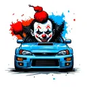sad and happy clowns faces italian theater demonic small subaru impreza rally car below blue and a sol key tattoo design idea
