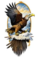 eagle landing and feathers tattoo design idea