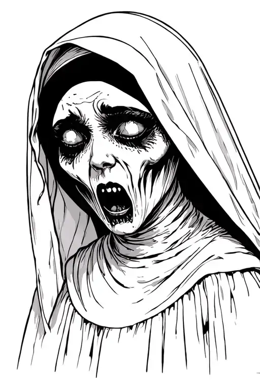 creepy nun crying black lips tattoo design idea