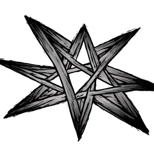 7 pointed star with overlapping black lines, kind of like a scribbled pentagram/starburst, with rough, sketchy strokes.  tattoo design idea