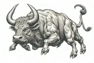 Bull with calm but angry look charging forward with fierce red eyes  tattoo design idea