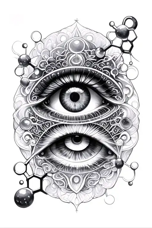 alex grey style eyes and dmt molecule tattoo design idea