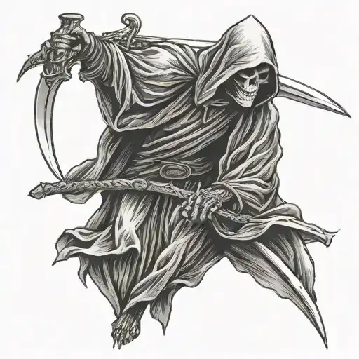 grim reaper with sword pointed down tattoo design idea
