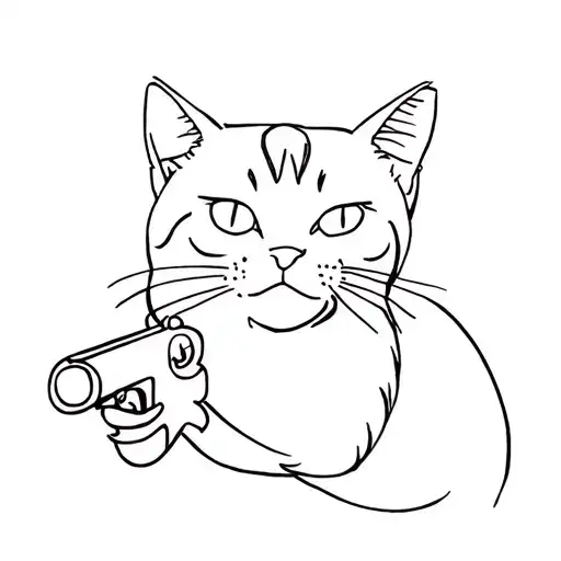 cat with gun shooting tattoo design idea