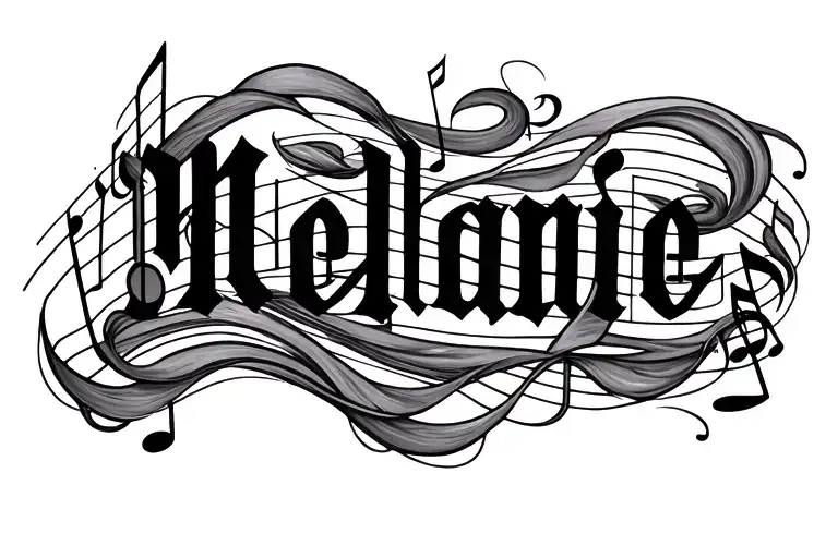 "Melanie" Musical notes intertwined with waves tattoo design idea