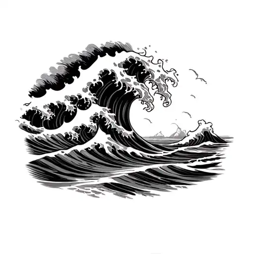 Ocean Waves Crashing into an ocean bank. There is still water underneath the surface level and waves at the ocean floor. tattoo design idea