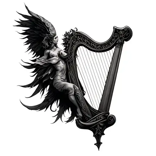 banshee with Irish harp symbol tattoo design idea