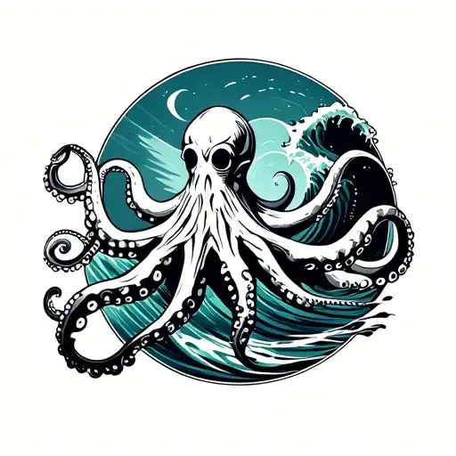 wave surfer neptune octopus tattoo design idea