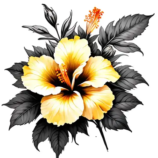 yellow hibiscus, columbine, bitterroot flowers tattoo design idea