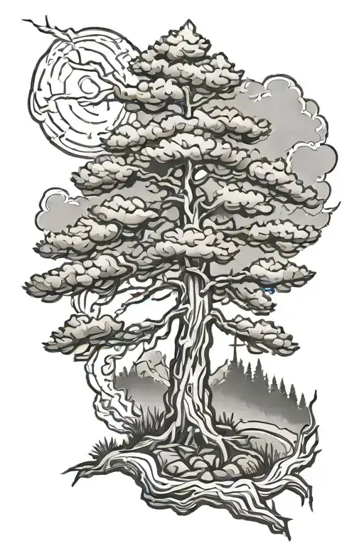 pine tree with lightning tattoo design idea