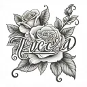 Lucia name w rose and letters cursive  tattoo design idea