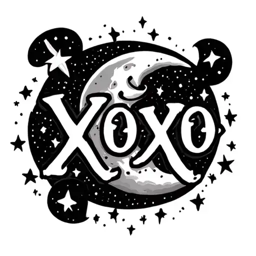 "Xoxo" xoxo with moon and stars tattoo design idea