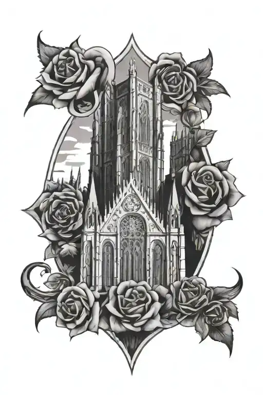 york minster with Viking symbols intertwined and yorkshire rose tattoo design idea