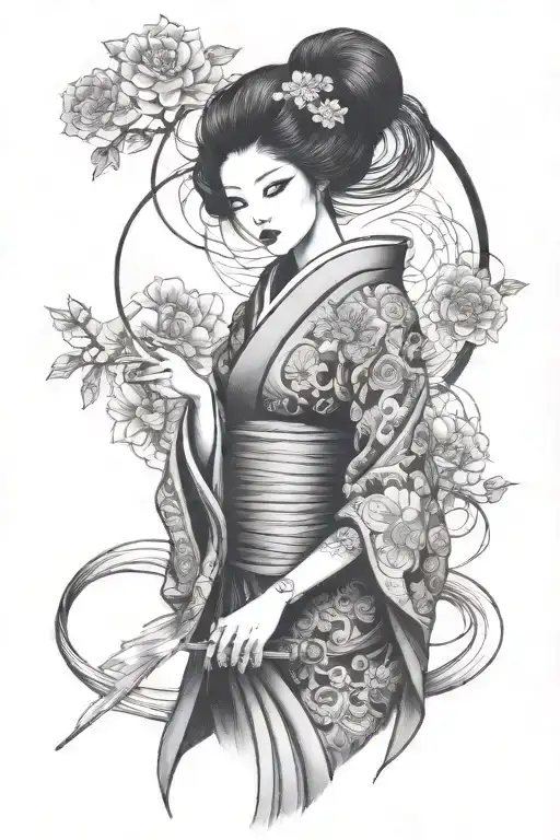 dark goth geisha tattoo design idea