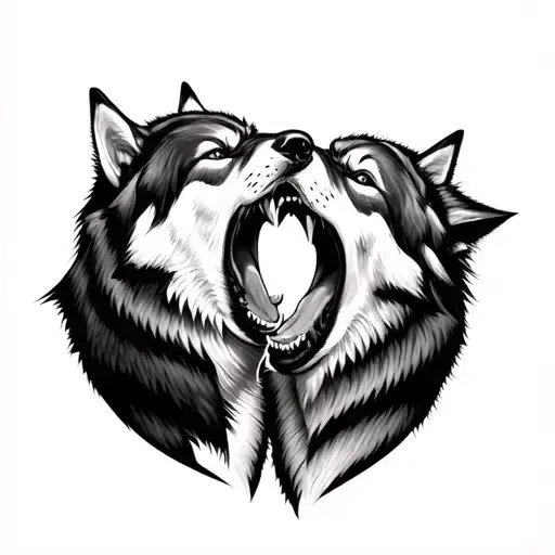 a realistic tattoo of two wolves fighting with their mouths open tattoo design idea