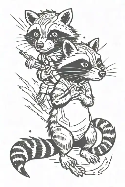 A mischievous racoon holding alligator clips in either hand with sparks flying between them tattoo design idea