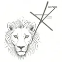 Cross with Lion eyes and scripture verses flowing tattoo design idea