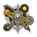 space tattoo - a sleeve from wrist to shoulder with the eye of Sauron, as in the game “Lord of the Rings”: The Battle fo tattoo design idea