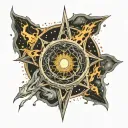 space tattoo - a sleeve from wrist to shoulder with the eye of Sauron, as in the game “Lord of the Rings”: The Battle fo tattoo design idea