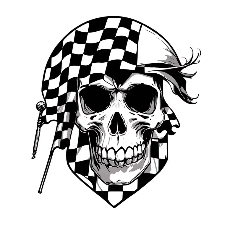 skull with cl Checkered flag flying tattoo design idea