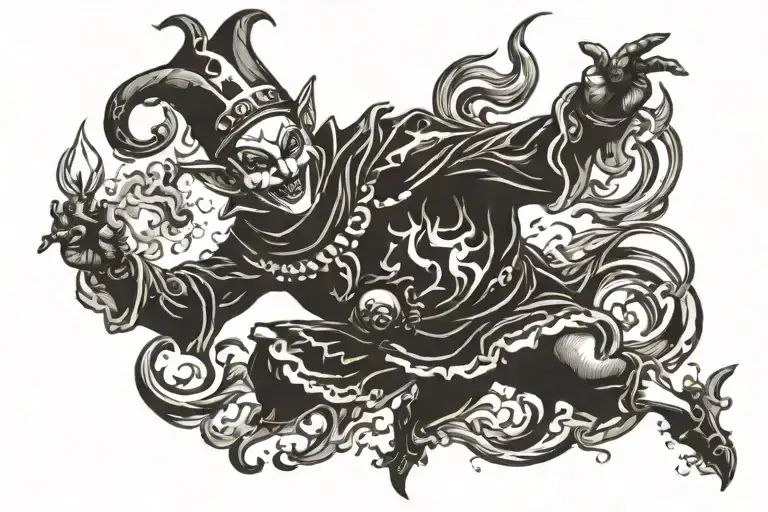 jester dancing on fire tattoo design idea