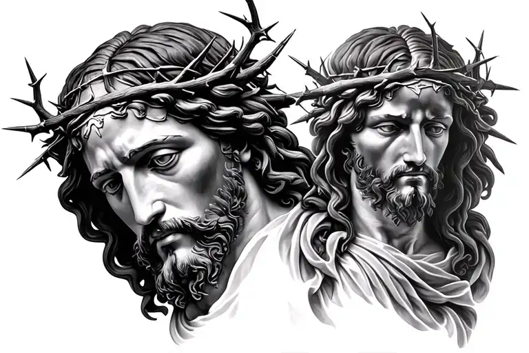 realistic jesus face with thorn crown tattoo design idea