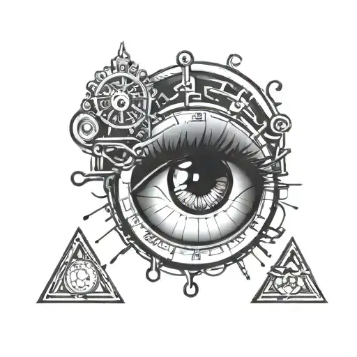time clock with eye inside tattoo design idea