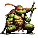 muscular ninja turtle in full battle armor holding a sword tattoo design idea