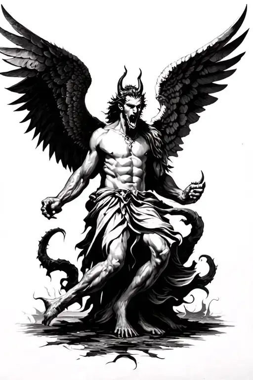 angel Gabriel fighting demon tattoo design idea