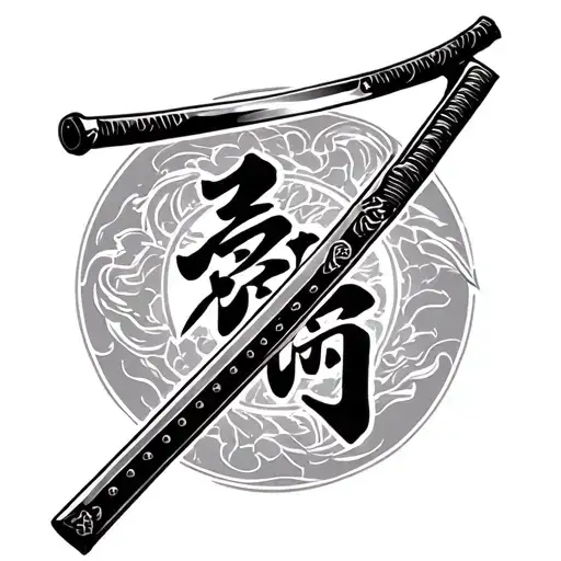 a katana sword with japanese symbol of a family tattoo design idea