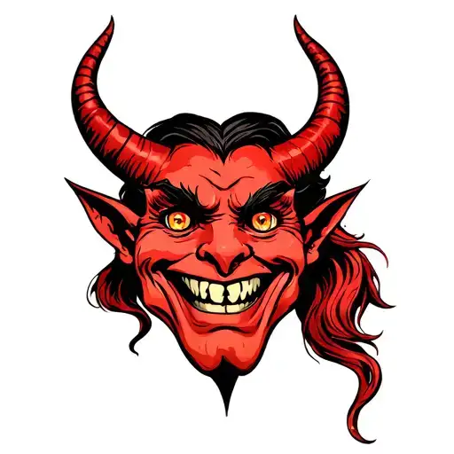 face of a smiling devil with plucked out eyes tattoo design idea