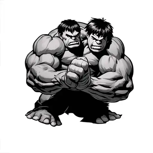 Knuckles and Hulk punching tattoo design idea