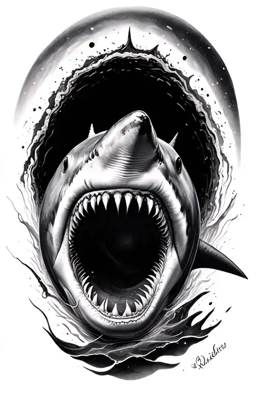 shark black hole tattoo design idea