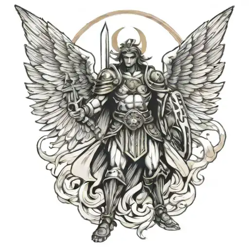god Warrior Angel fighting tattoo design idea