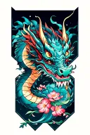 Japanese dragon diamond shape and cherry blossom  tattoo design idea