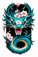 Japanese dragon diamond shape and cherry blossom  tattoo design idea