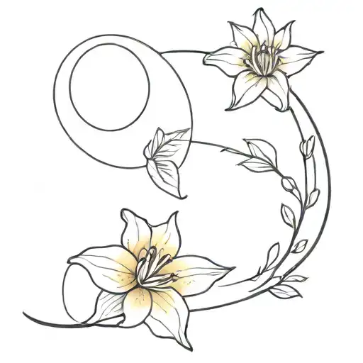 Lily and moon phases tattoo design idea