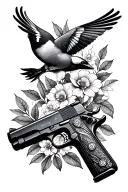 1911  gun flowers and leaves birds tattoo design idea