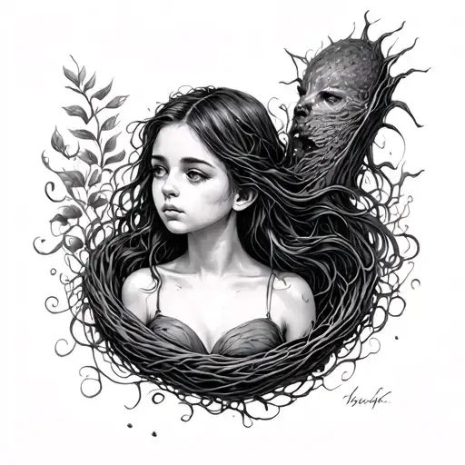 girl shedding old skin from a cocoon tattoo design idea