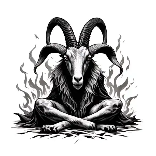 baphomet goat sitting front of the burning church tattoo design idea